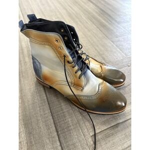 Wingtip Brogue Dress Boots Mens Size 13 Multicolor Leather Ankle Lace Up